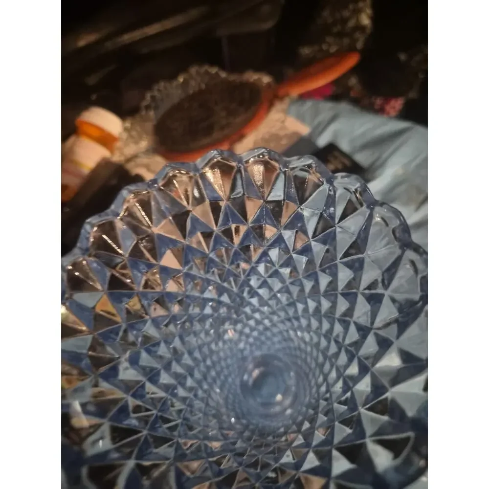 Vintage Indiana Glass Diamond Point vase In Azure blue has A Diamond...